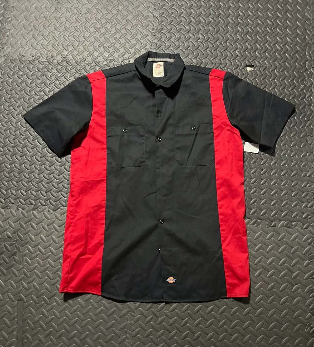 Dickies Colorblock Industrial Work Shirt Size L Black Red Short Sleeve